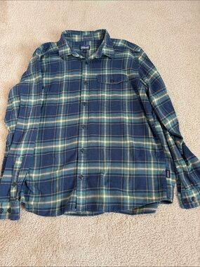 Patagonia Navy, Green & Yellow Plaid Flannel Shirt